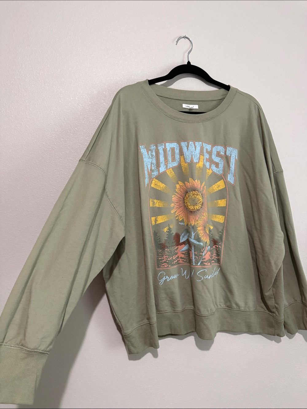 Maurices Olive Green Midwest Sunflower Graphic Crewneck Sweatshirt - Picture 4 of 5